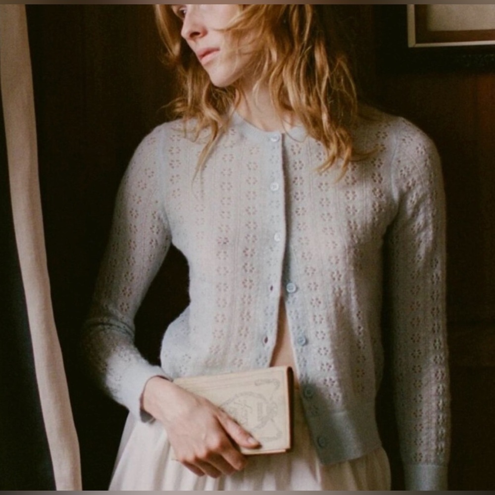 NEW NWT DÔEN Emery Pointelle Grey Cardigan